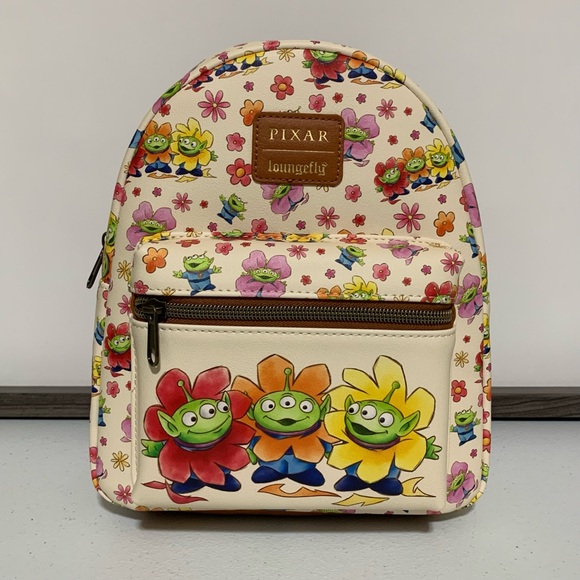 Loungefly Disney Pixar Toy Story Aliens Floral Mini Backpack & Card Holder-New - Picture 2 of 11